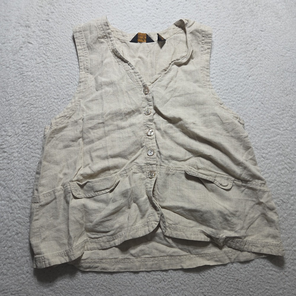 Vintage‎ '90s Eddie Bauer Womens Vest Oversized Size Large Natural 100% Linen